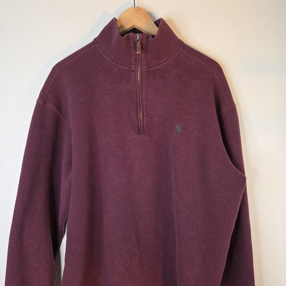 Polo Ralph Lauren Quarter Zip Sweater Mens LT Tall Burgundy Maroon Cotton Pony L - Picture 2 of 10
